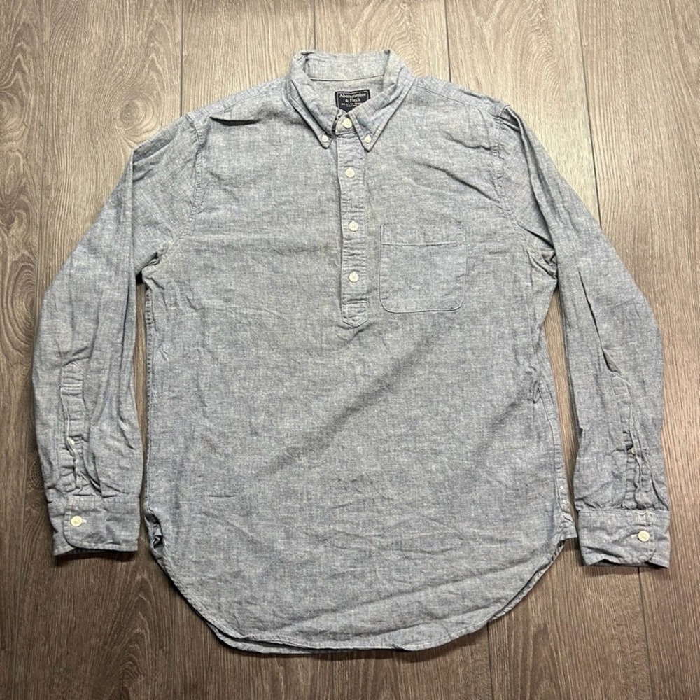 Abercrombie & Fitch Mens Blue Linen Blend Camp Shirt Long Sleeve Medium